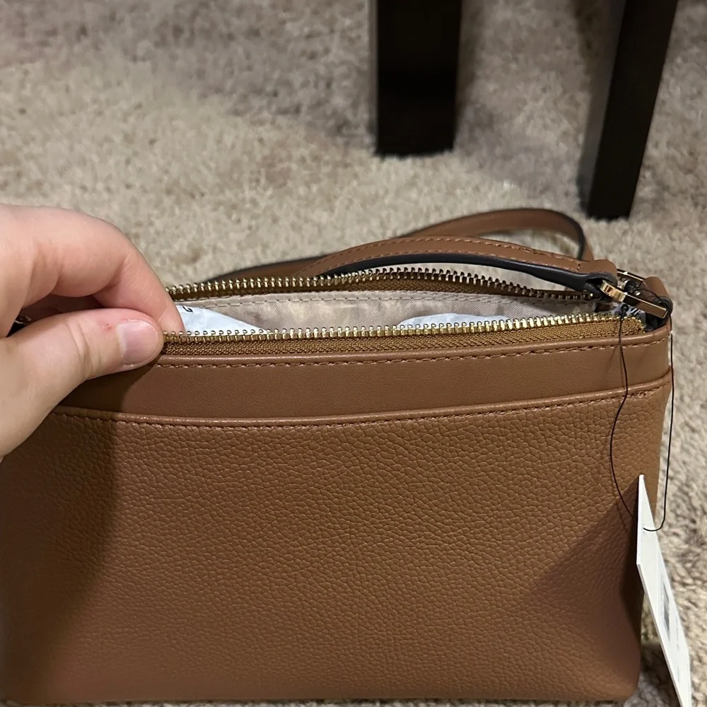 Calvin Klein Camel/Tan Pebbled Crossbody with Gold Hardware
